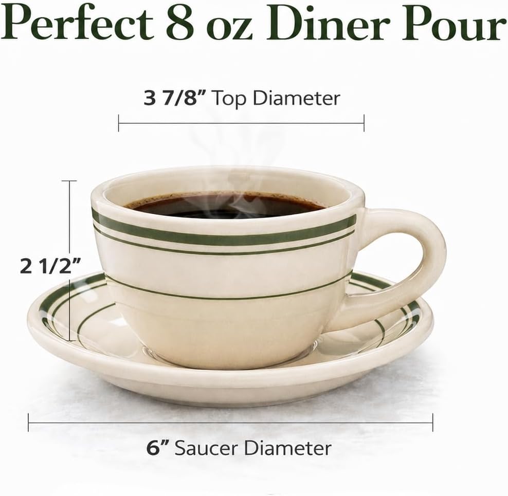 HISTORY COMPANY Original 1950 Classic Jersey Diner Coffee Cup and Saucer, Two 2-Piece Sets - Image 3