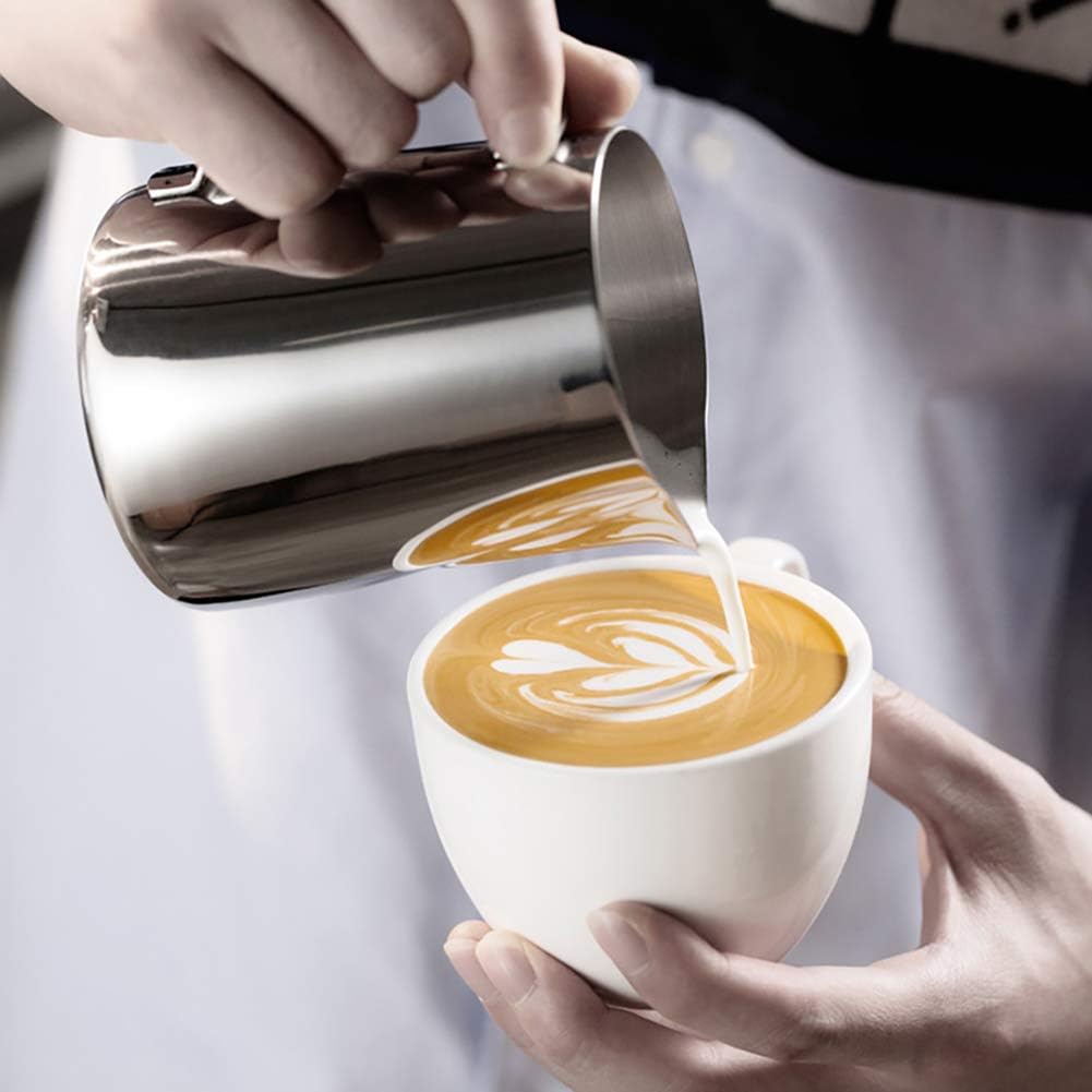 CAMKYDE Stainless Steel Milk Frothing Pitcher 12 oz, Espresso Steaming Pitcher with Decorating Pen for Espresso Machines, Cappuccino, Latte Art (Silver) - Image 6