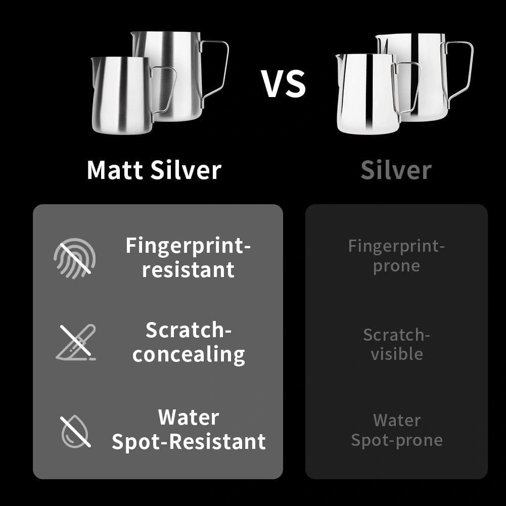 watchget Stainless Steel Milk Frothing Pitcher 12oz/350ml - Espresso Steaming Pitcher for Cappuccino, Latte Art, Coffee Machine Accessories Milk Jug Milk Frother Cup, Matt Silver - Image 8