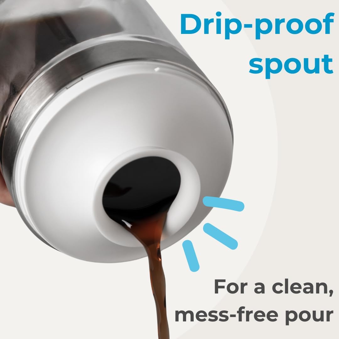 Cold Brew Coffee Maker Set (Brewer & Carafe), Up to 12 Servings of Concentrate, Reusable Stainless Steel Dual Filter, Durable Borosilicate Glass & Spill-Proof Pouring Spout, 16.9 fl oz / 500ml - Image 4