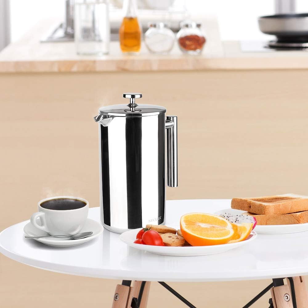 Secura French Press Coffee Maker, 304 Grade Stainless Steel Insulated Coffee Press with 2 Extra Screens, 50oz (1.5 Litre), Silver - Image 7