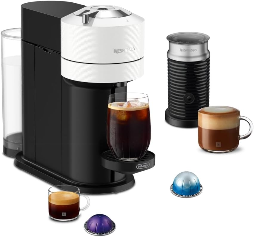 Nespresso Vertuo Next Coffee and Espresso Maker by De'Longhi, White with Aeroccino Milk Frother Bundle