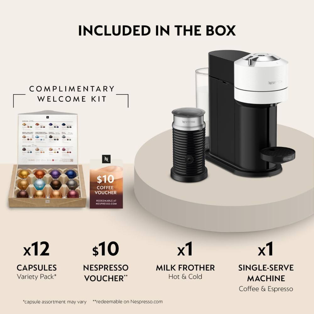 Nespresso Vertuo Next Coffee and Espresso Maker by De'Longhi, White with Aeroccino Milk Frother Bundle - Image 3