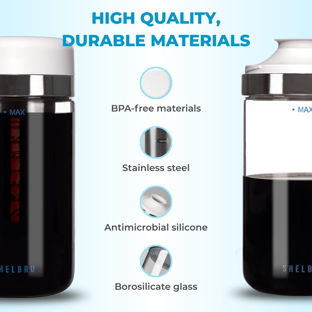 Cold Brew Coffee Maker Set (Brewer & Carafe), Up to 12 Servings of Concentrate, Reusable Stainless Steel Dual Filter, Durable Borosilicate Glass & Spill-Proof Pouring Spout, 16.9 fl oz / 500ml - Image 6