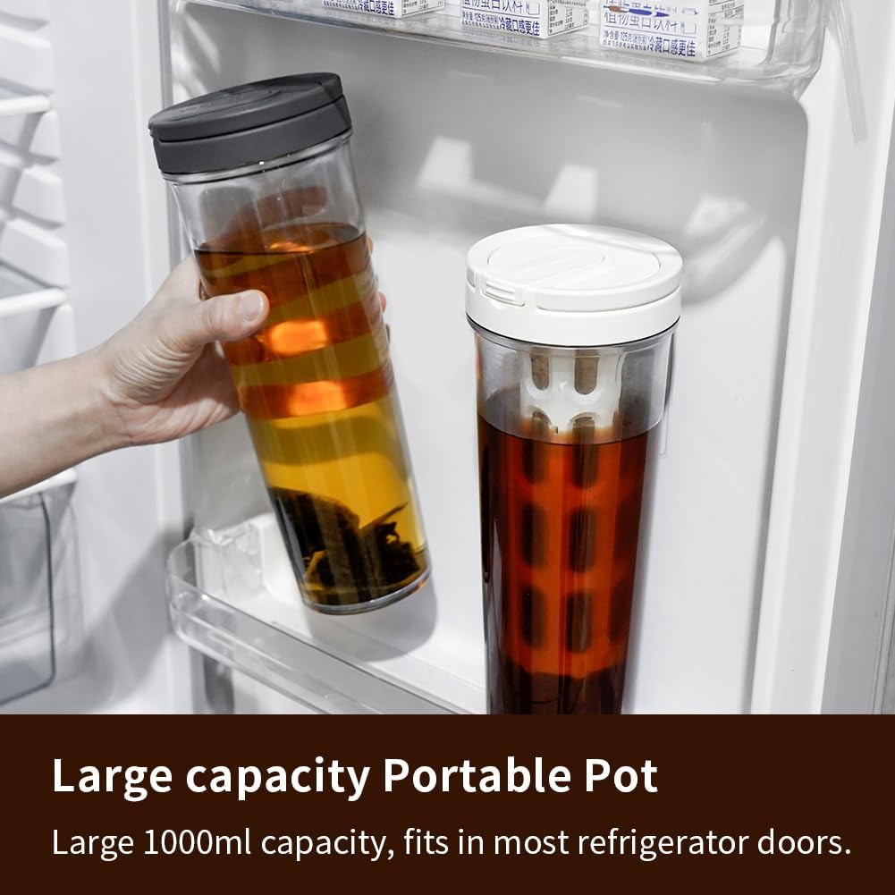 watchget Portable Cold Brew Coffee Maker 34oz/1L Iced Coffee Maker and Tea Brewer Leak-Proof Removable Fine Mesh Filter Perfect for Outdoor Camping Trip (White) - Image 3