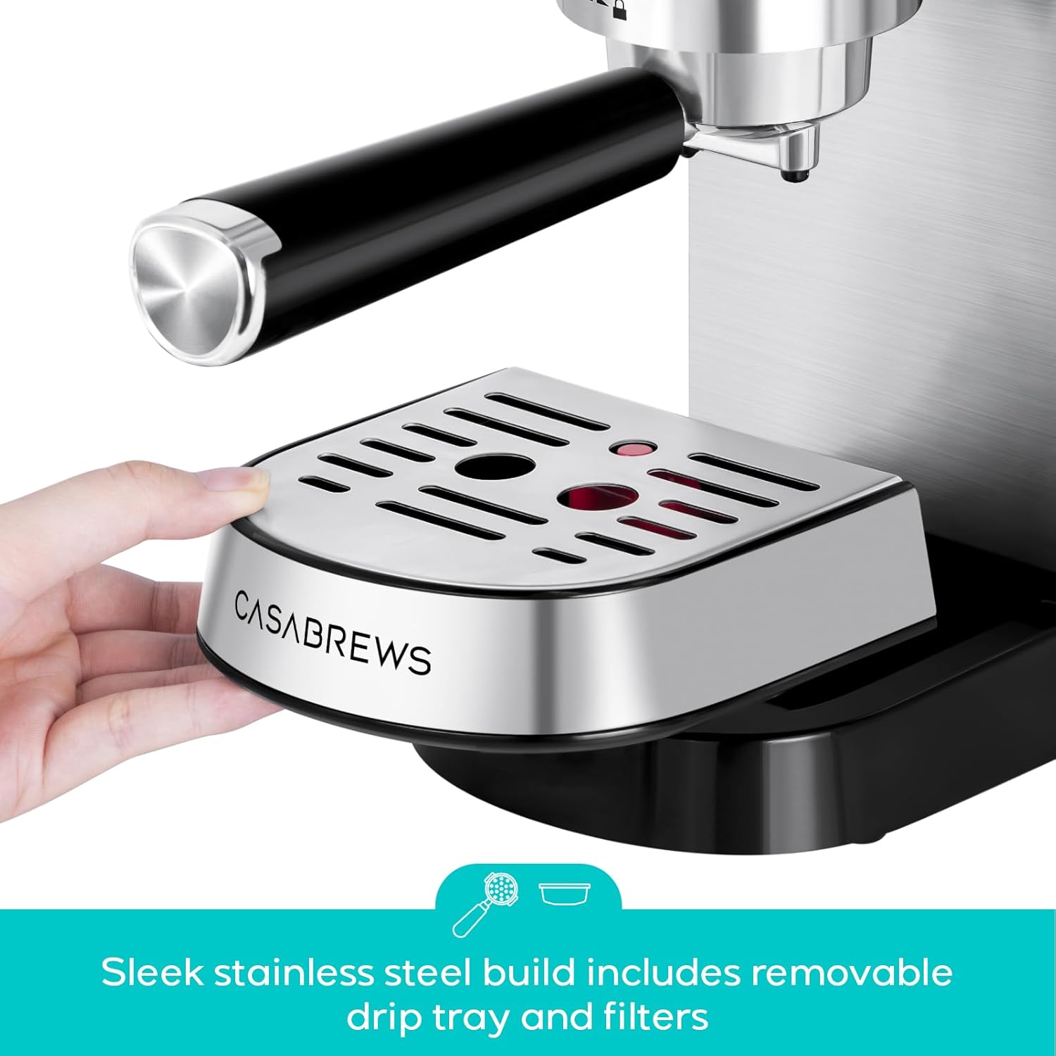 CASABREWS CM5418 Compact Espresso Machine with Milk Frothing Steam Wand | Stainless Steel, 20-Bar Pump, Built-in Pressure Gauge, Powerful Steam Wand for Cappuccino Latte for Home, 34oz Water Tank - Image 6