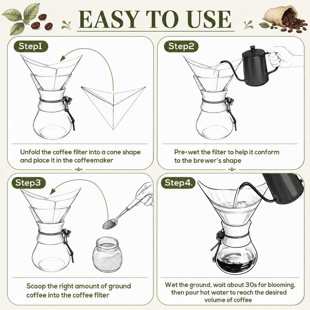 BYKITCHEN Pour Over Coffee Filter, Squares, Natural Unbleached Disposable Coffee Filter Papers for Pour Over Coffee Maker Drippers and More(Set of 50 & Fit for 3-10 Cups) - Image 8