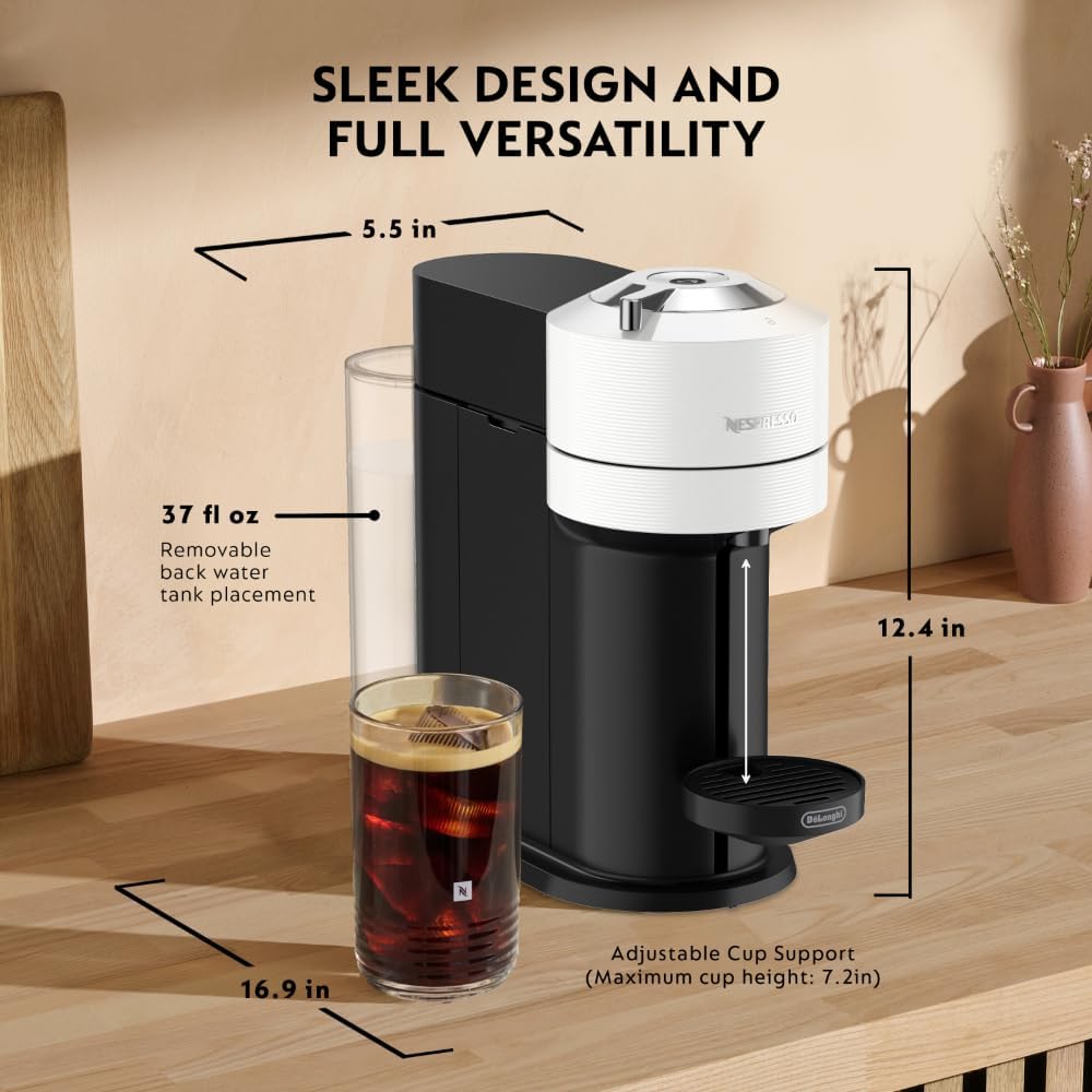 Nespresso Vertuo Next Coffee and Espresso Maker by De'Longhi, White with Aeroccino Milk Frother Bundle - Image 8