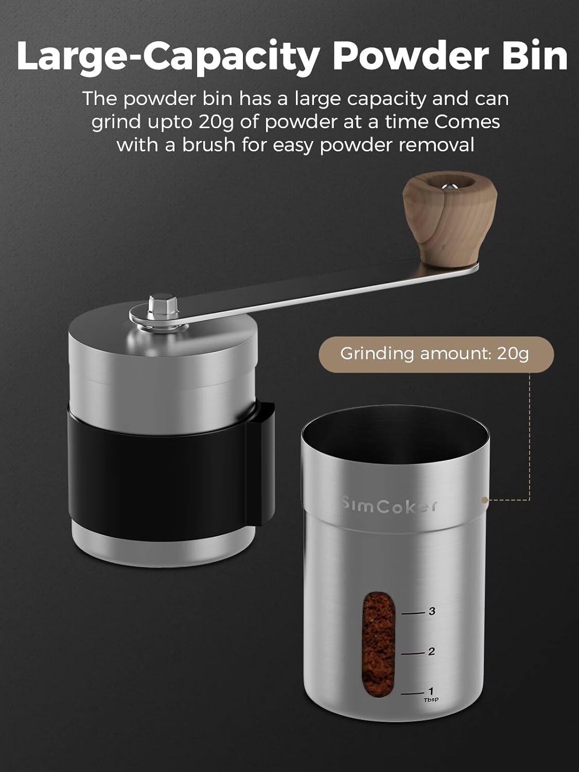 Manual Coffee Grinder,Ceramic Burr,20g Capacity,Adjustable Grind Setting,Portable Size for Camping,304 Stainless Steel - Image 3