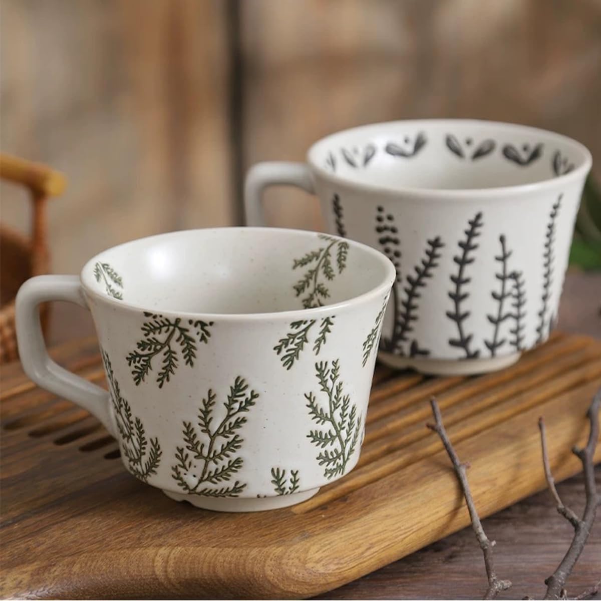 Ceramic Mug Set of 4, 11oz - Vintage Mug Cups for Coffee Milk Latte Cappuccino Tea, Porcelain Coffee Cups Set Gifts for Women Man, Farmhouse Handmade Stoneware Cups Dishwasher Microwave Safe - Image 3