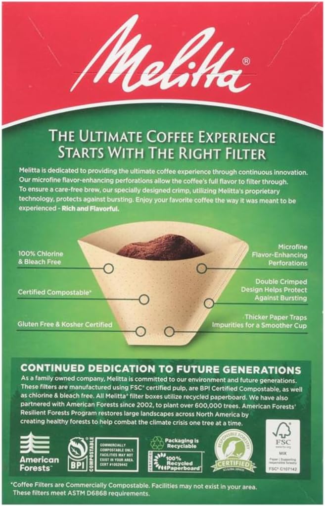 Melitta #4 Unbleached Coffee Filters, Premium, Natural Brown, Flavor Enhancing Coffee Filters for 8-12 Cup Coffee Makers, Kosher Certified, Compostable, 100 Count (Pack of 3) - Image 11