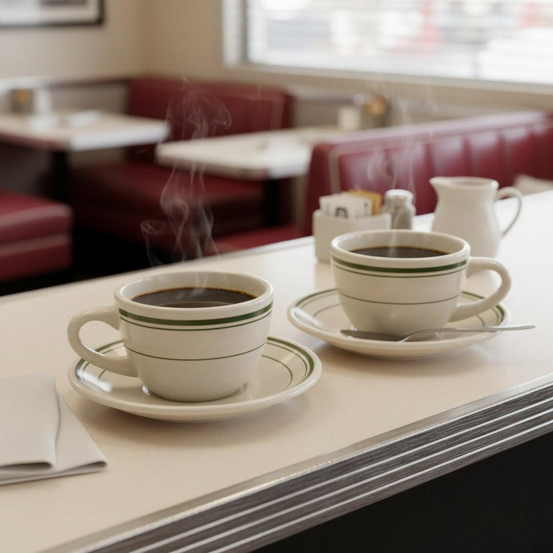 HISTORY COMPANY Original 1950 Classic Jersey Diner Coffee Cup and Saucer, Two 2-Piece Sets - Image 9