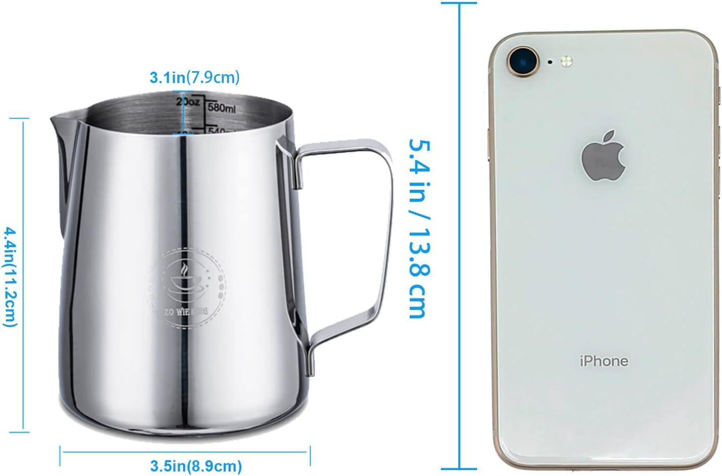Milk Frothing Pitcher 20oz,Espresso Steaming Pitchers 600ml,Espresso Machine Accessories,Milk Frother cup 20 Oz, Coffee Cappuccino Latte Art,Stainless Steel Jug Cup with Decorating Art Pen - Image 3