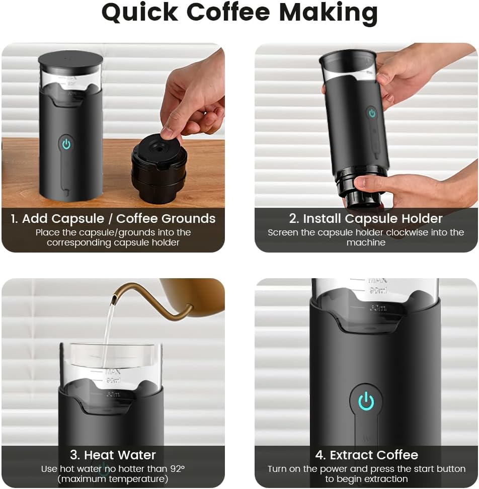 HomeBeyond Portable Electric Espresso Machine, Travel Coffee Maker with Rechargeable Battery, Compatible with Ground Coffee & Capsules (American K-cup & Italian N) for Travel, Camping, Car & Office - Image 5