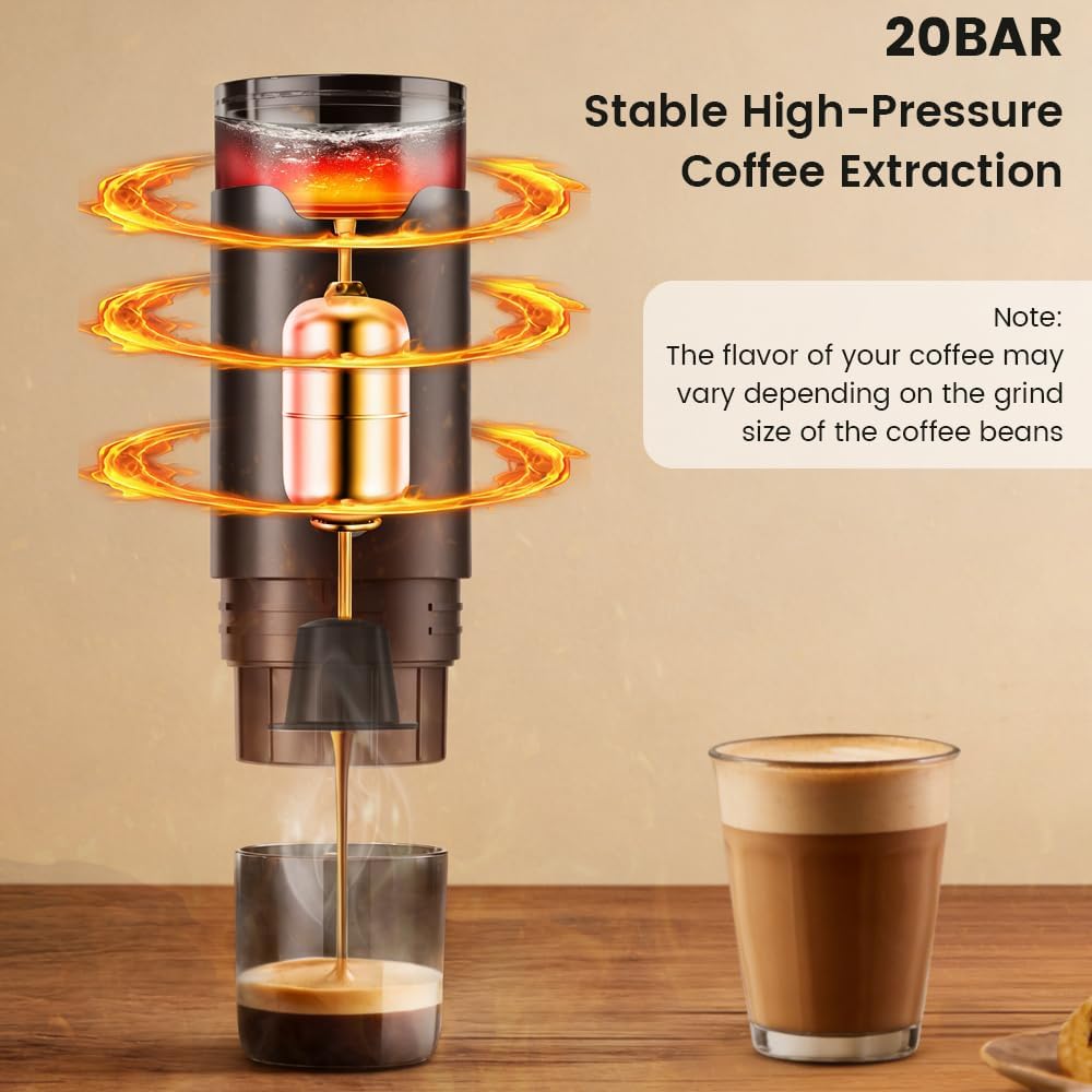 HomeBeyond Portable Electric Espresso Machine, Travel Coffee Maker with Rechargeable Battery, Compatible with Ground Coffee & Capsules (American K-cup & Italian N) for Travel, Camping, Car & Office - Image 2