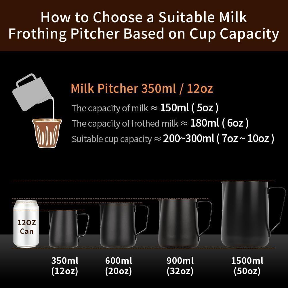 watchget Stainless Steel Milk Frothing Pitcher 12oz/350ml - Espresso Steaming Pitcher for Cappuccino, Latte Art, Coffee Machine Accessories Milk Jug Milk Frother Cup, Matt Silver - Image 3