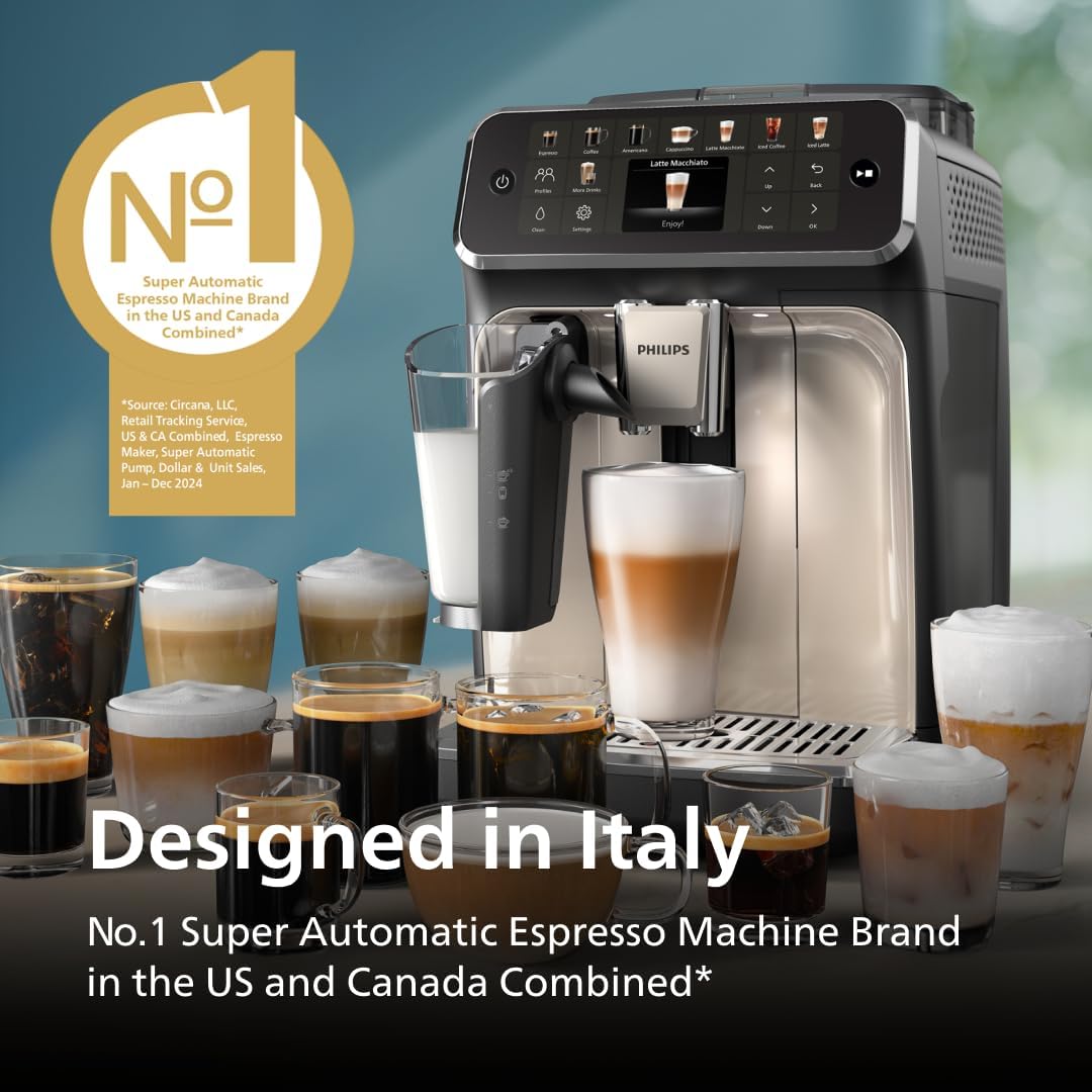 PHILIPS 5500 Series Fully Automatic Espresso Machine, LatteGo Milk System, Integrated Grinder, 20 Hot & Iced Coffee Pre-Sets, Quick Start, SilentBrew, 15-Bar Pressure, Black Chrome (EP5544/94) - Image 7