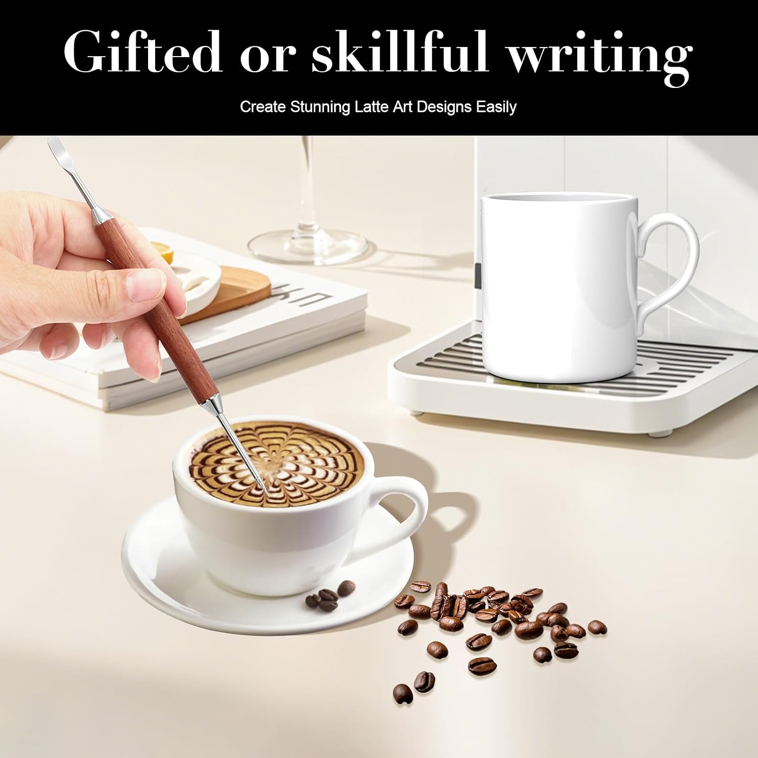 2-Pack Latte Art Pen Set, Stainless Steel Coffee Drawing Tool with Wood Handle, Double-Ended Barista Accessories for Creating Professional Espresso Tools, Home & Travel & Cafe Use - Image 3