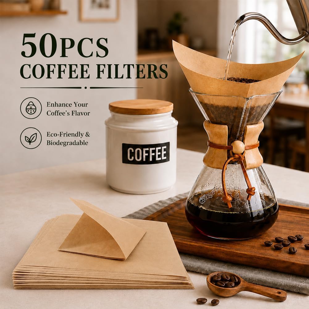 BYKITCHEN Pour Over Coffee Filter, Squares, Natural Unbleached Disposable Coffee Filter Papers for Pour Over Coffee Maker Drippers and More(Set of 50 & Fit for 3-10 Cups) - Image 9