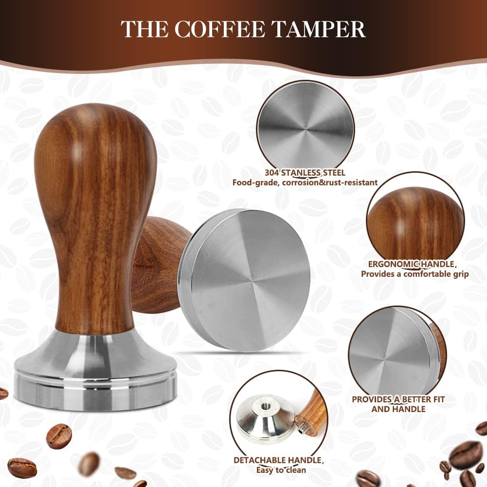 Y-Step 23 PCS Coffee Tamper Set, Espresso Accessories Kit Barista Kit, with Espresso Tamper 51mm, Coffee Stirrer, Frothing Pitcher, Tamper Mat, Latte Art Pen, Sandalwood Tamper for Espresso Machine - Image 3