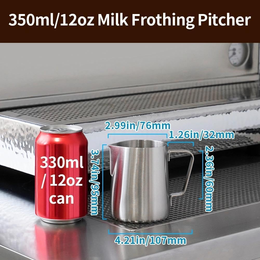 watchget Stainless Steel Milk Frothing Pitcher 12oz/350ml - Espresso Steaming Pitcher for Cappuccino, Latte Art, Coffee Machine Accessories Milk Jug Milk Frother Cup, Matt Silver - Image 5