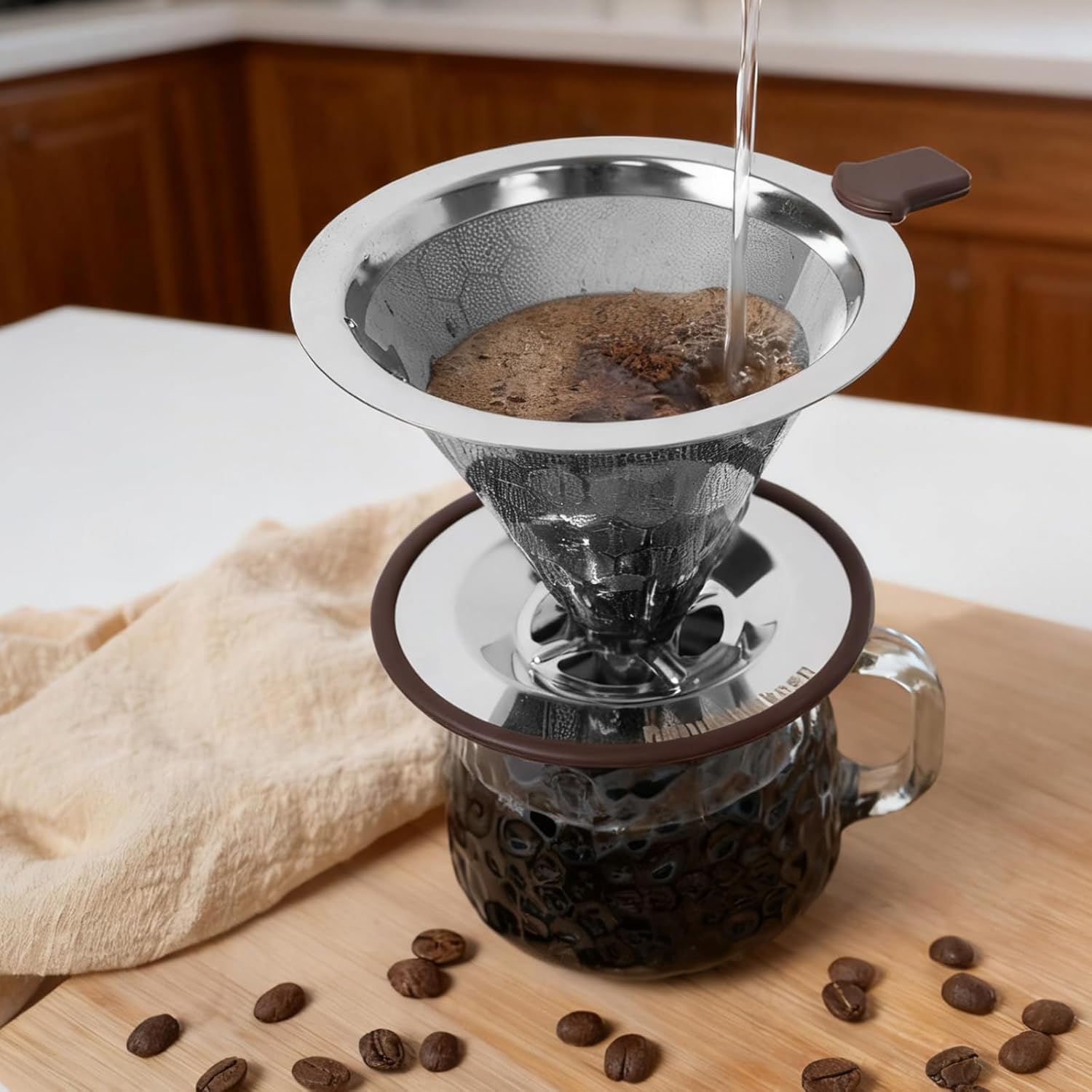 Pour over Coffee Dripper, Stainless Steel Paperless Reusable Coffee Filter, Metal 600 Mesh Strainer Coffee Maker (1-2 Cups) - Image 5
