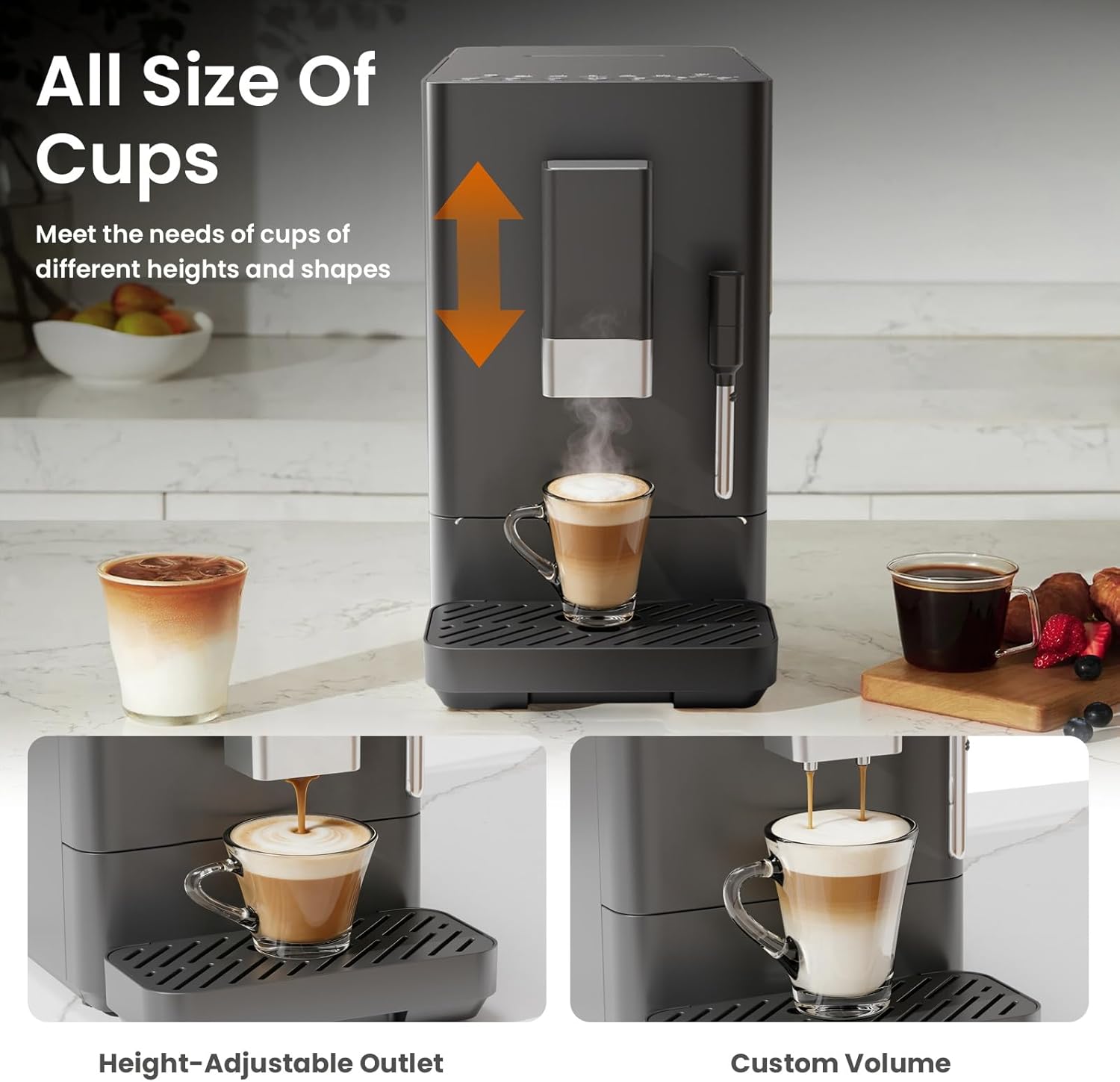 Kismile 20 Bar Automatic Espresso Machine, All-in-One Grind and Brew Coffee Maker with Built-in Grinder, Cappuccino Machines with Milk Frother, One-Touch Americano and Lattes for Home/Office/Gift - Image 6