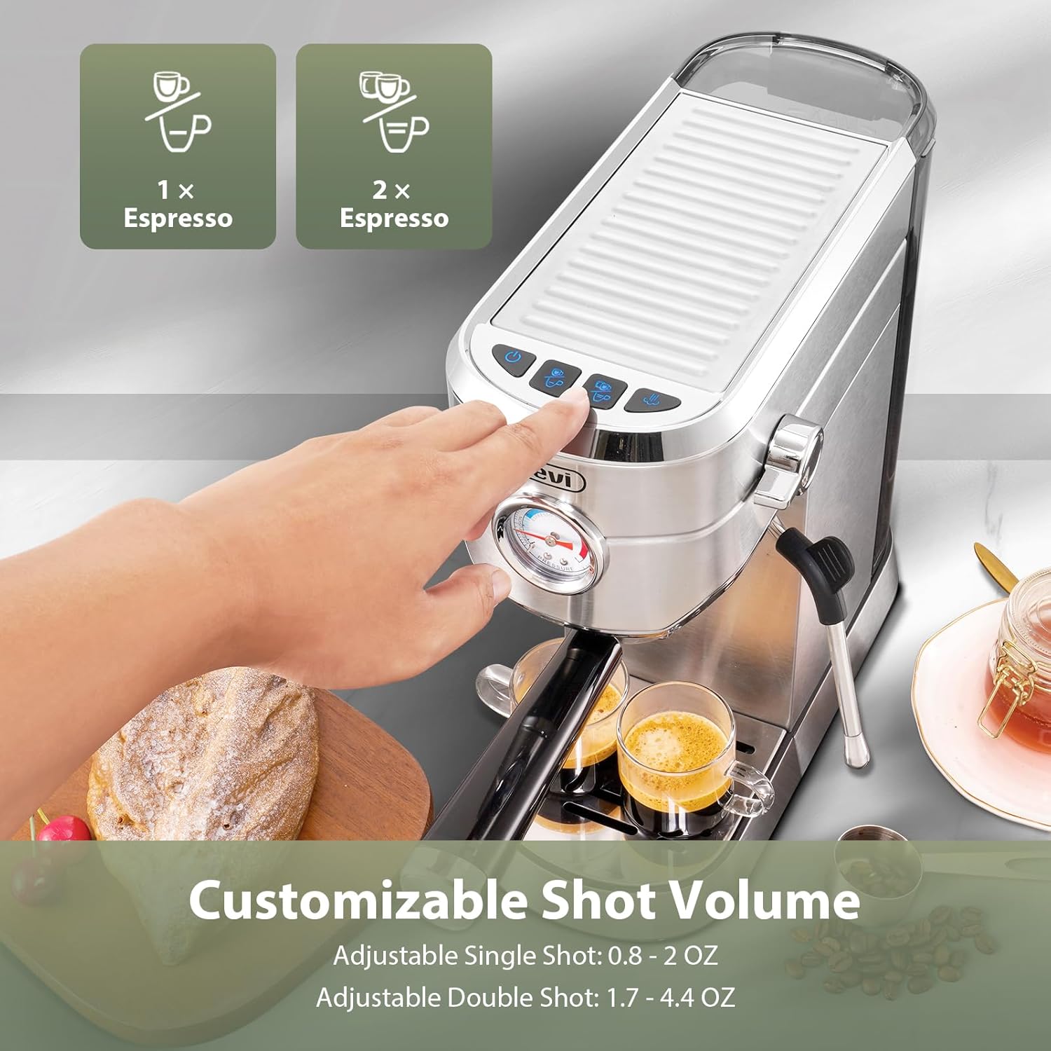 Gevi Commercial Espresso and Coffee Makers, Professional 20 Bar Espresso Maker with Milk Frother, Stainless Steel Expresso Coffee Machines for Home, Compact Cappuccino Machine, Great Gift - Image 6