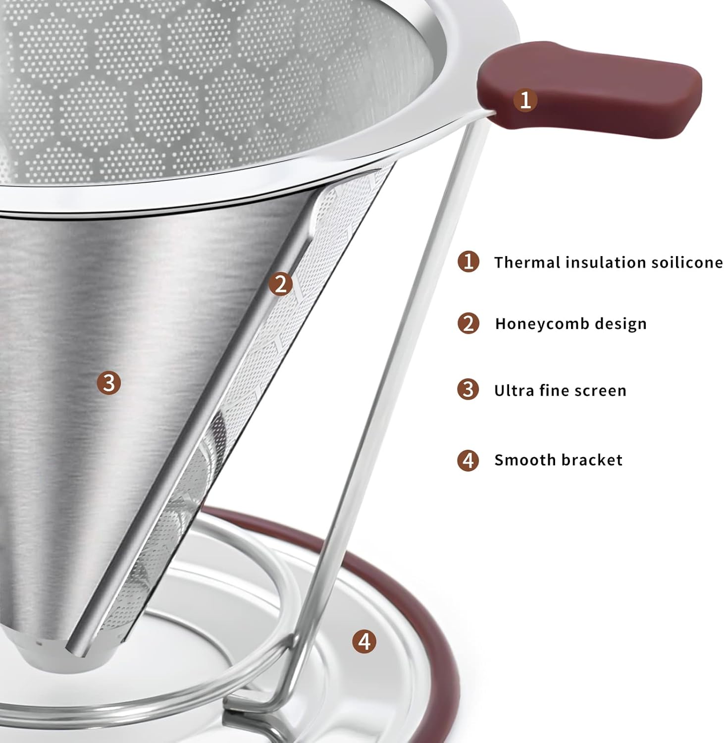 Pour Over Coffee Dripper, MISETTO Stainless Steel Filter,Easy to Clean Paperless pour over coffee maker,Reusable Filter,Cone Dripper with Removable Cup - Image 4