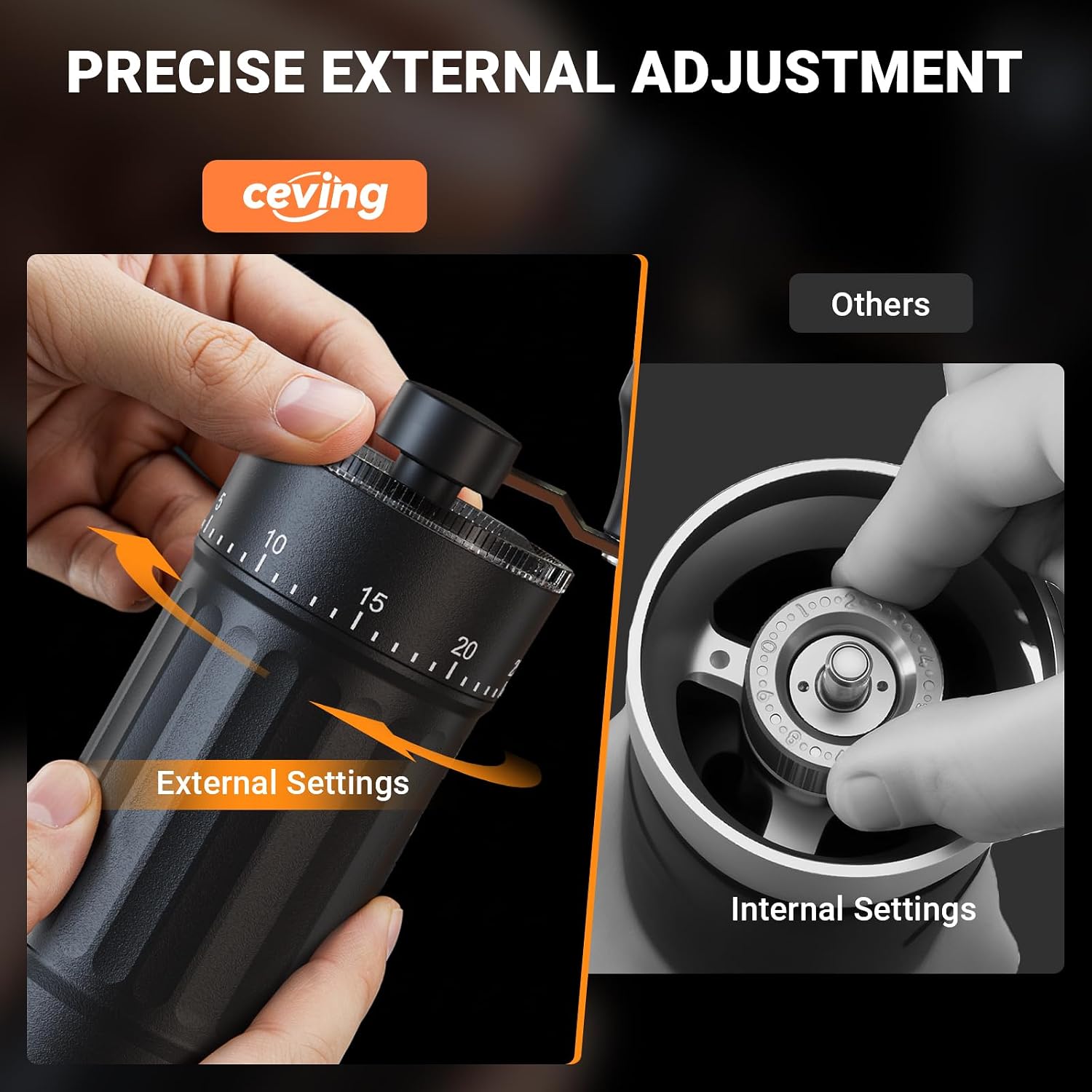 Mini Manual Coffee Grinder with 40 Adjustable Settings, Portable Hand Coffee Bean Mill with 30g Capacity, Conical Burr Coffee Grinder with Crank for Travel, Camping, Office, Espresso, Pour Over, etc - Image 3