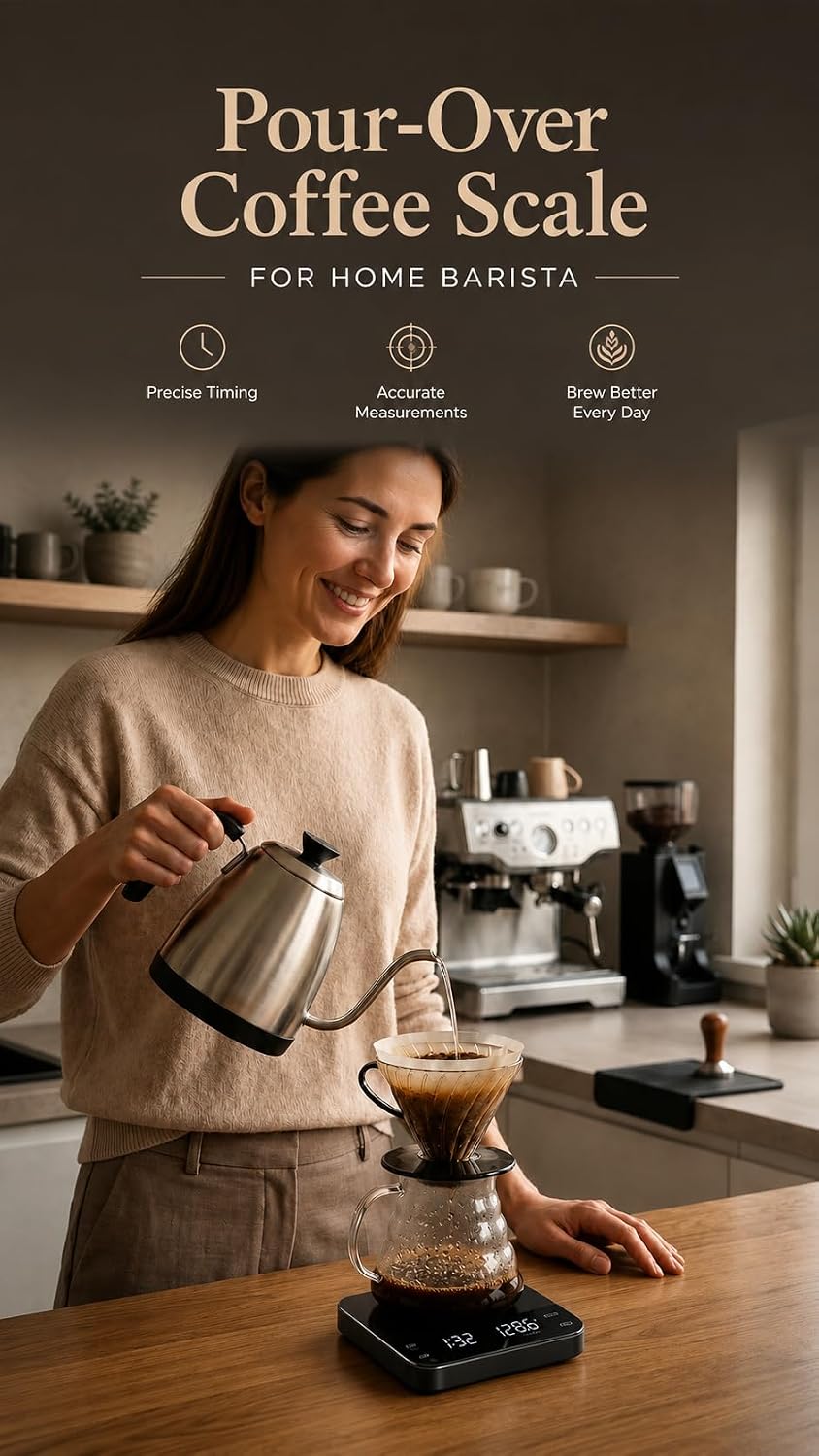Coffee Scale with Timer, 0.1g Precision Mini Espresso Scale | USB-C Rechargeable Digital Kitchen Gram Meter, 6 Units, Fits Drip Tray, for Pour Over, Barista, Matcha (Black, 0.3-2000g) - Image 3