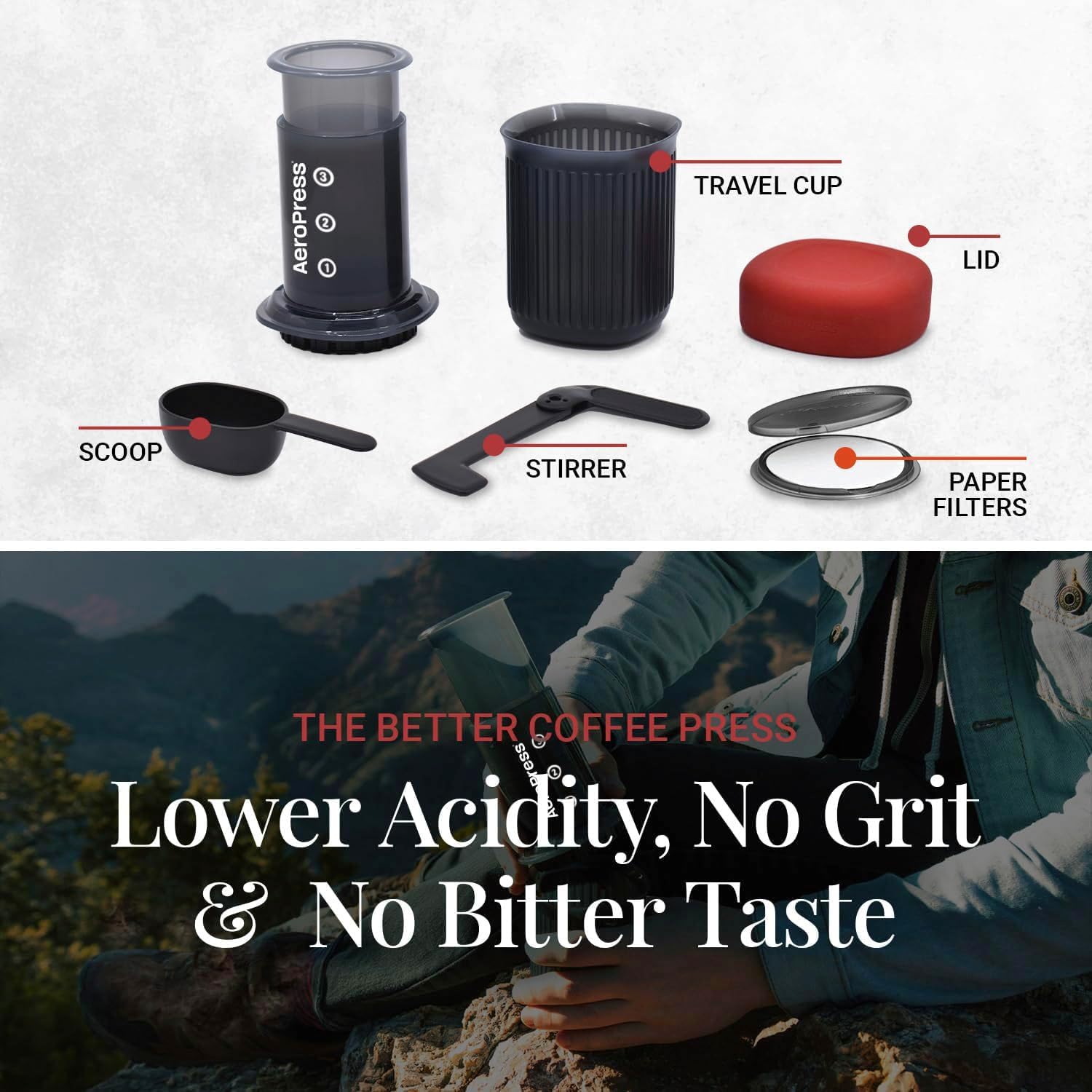 AeroPress Go, Extra Small Portable Coffee Maker Kit, Travel, Hiking & Camping, All-in-One French Press, Pour-Over & Espresso Style Manual Brewer, 2 Min Brew Makes a Less Bitter, More Flavorful Cup - Image 4