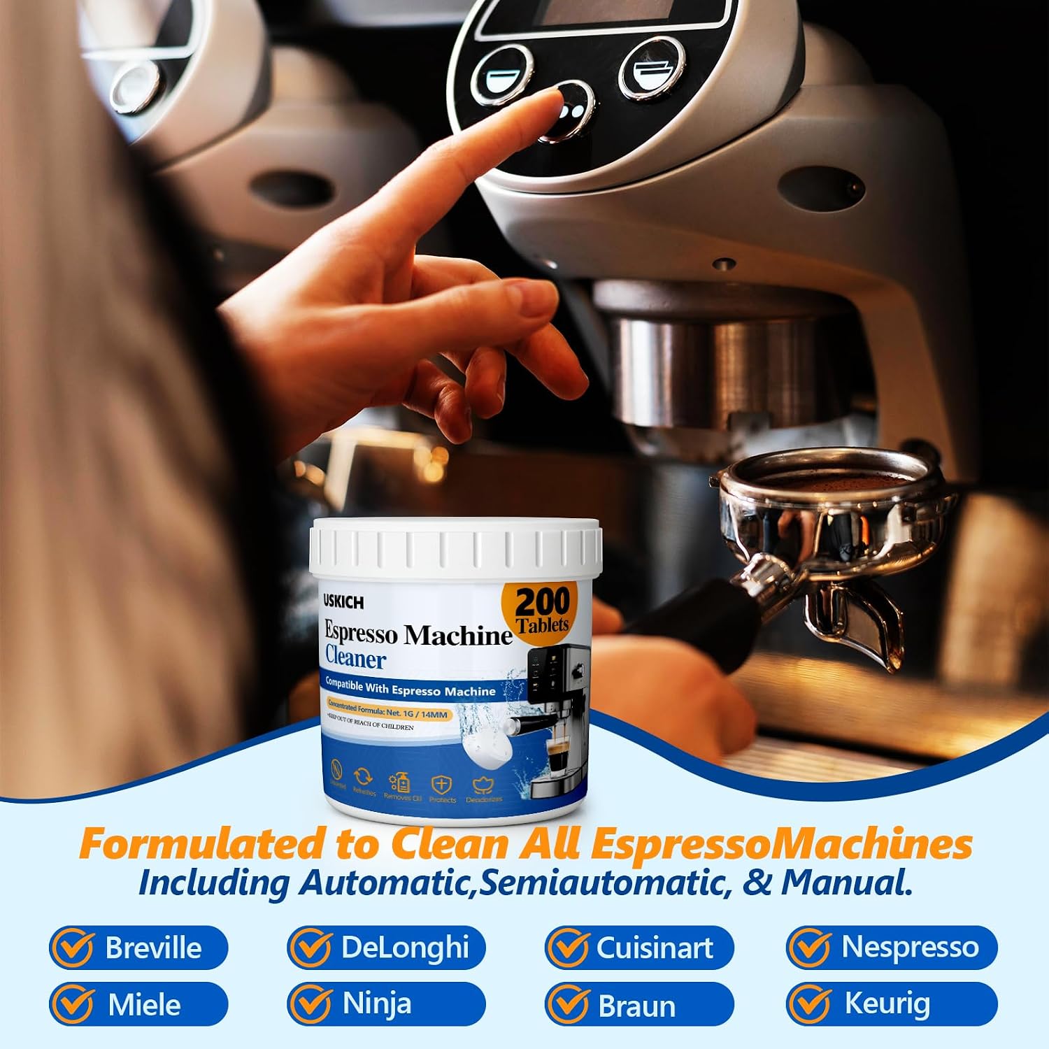 Espresso Machine Cleaning Tablets Descaling -200 Tablets, Compatible with Breville Barista Express, Gaggia, Delonghi, Jura, Philips - Universal Coffee Machine Cleaner Solution for Espresso Machines - Image 7