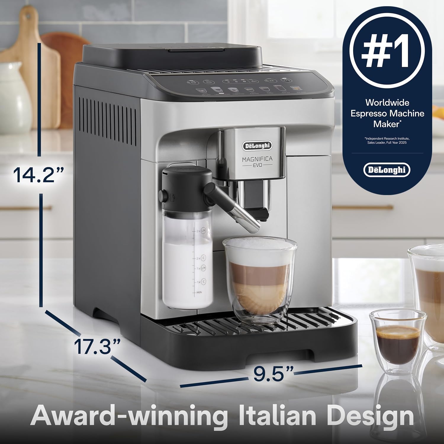 De'Longhi Magnifica Evo Automatic Espresso & Coffee Machine with Auto Milk Frother, Built-in Grinder & Auto-Clean Function - For Latte, Cappuccino, Americano, Iced Coffee, ECAM29084SB , Silver - Image 2