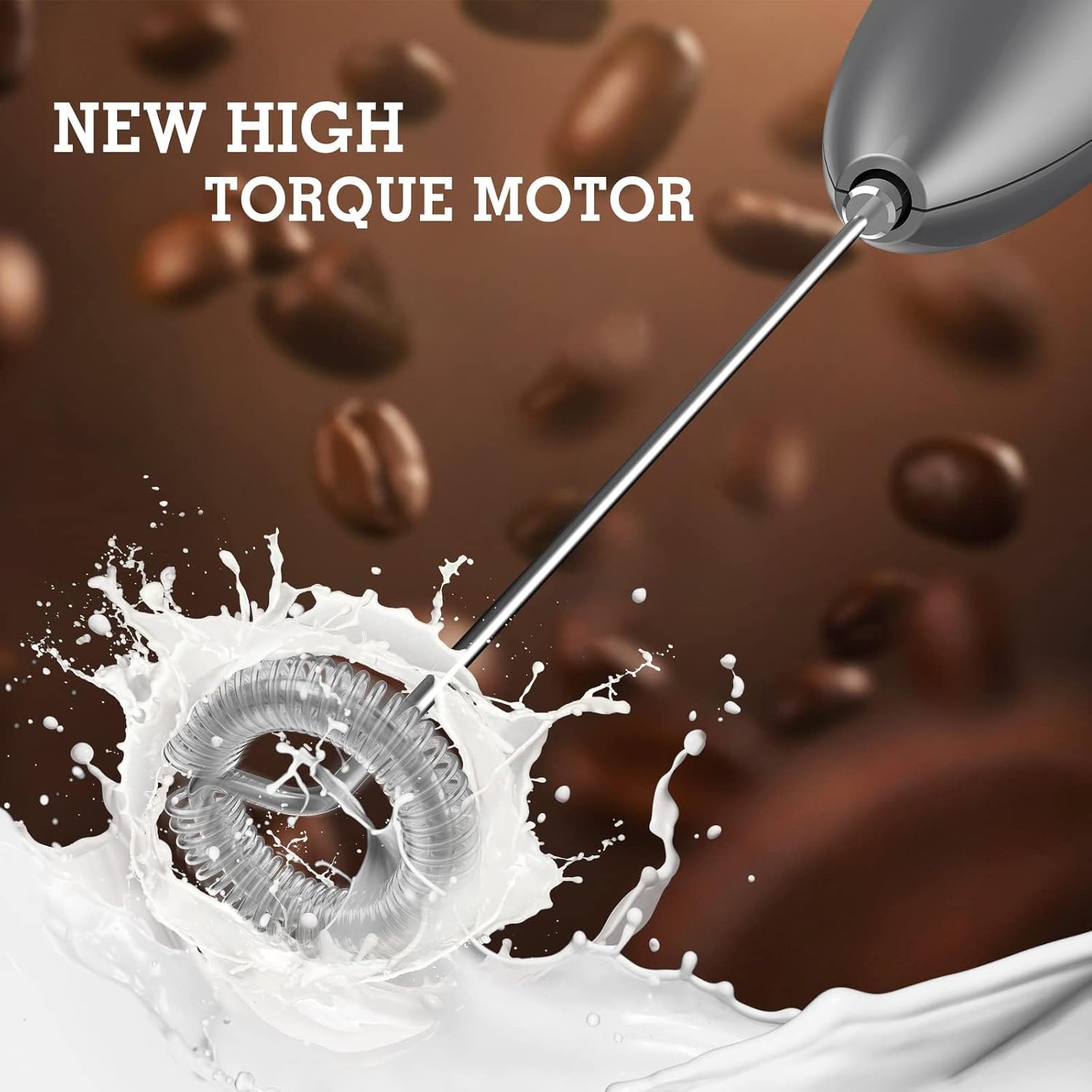 SIMPLETASTE Milk Frother Handheld Electric Foam Maker, Drink Mixer with Stainless Steel Whisk for Cappuccino, Bulletproof Coffee, Latte, Gray, with Stand, Battery Operated - Image 2