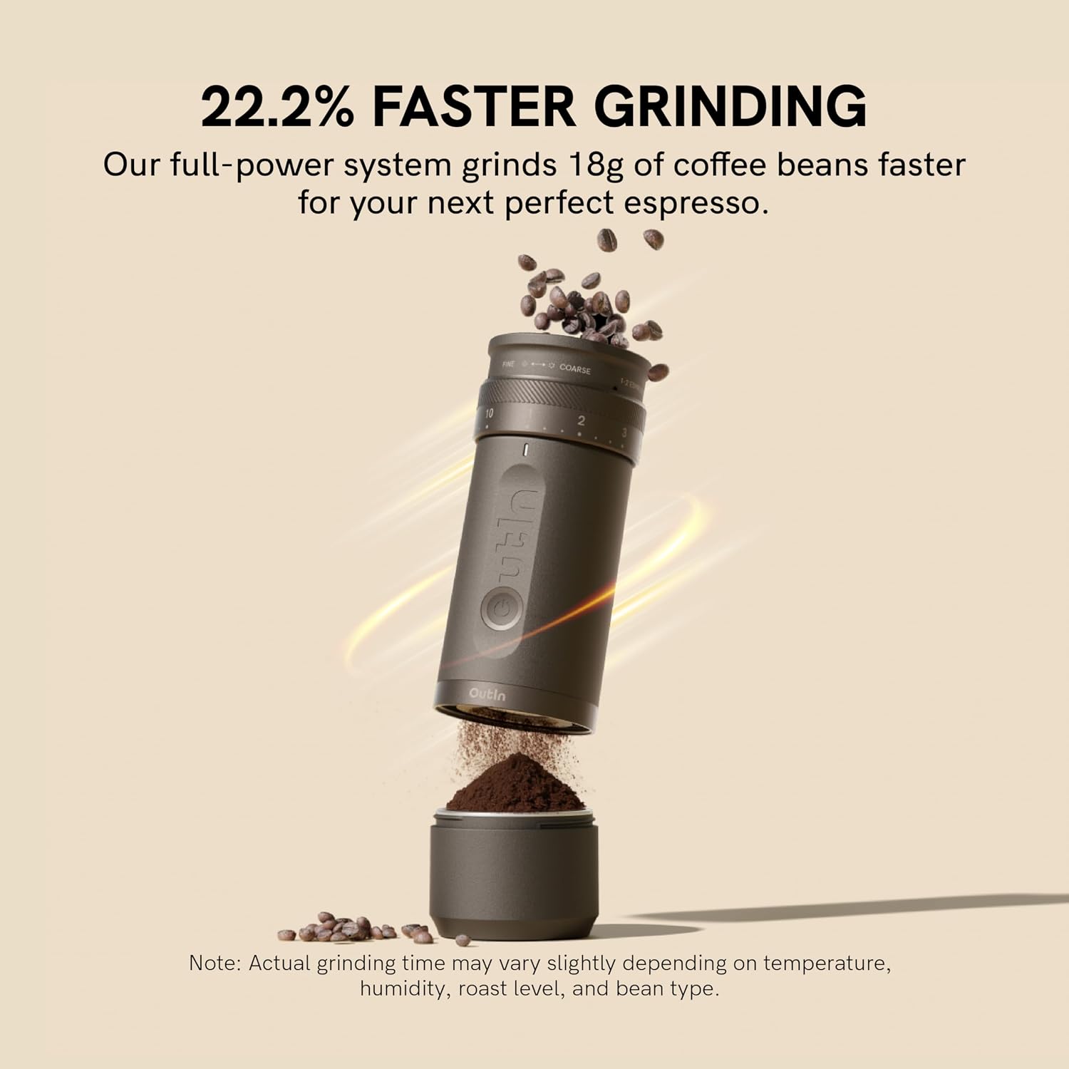 OutIn Fino Portable Electric Coffee Grinder,Adjustable Coffee Bean Grinder with 28 Precise Grind Setting,One-Button Burr Coffee Grinder with Fast‑Charge Battery, Auto‑Stop & Clog‑Protection - Image 5