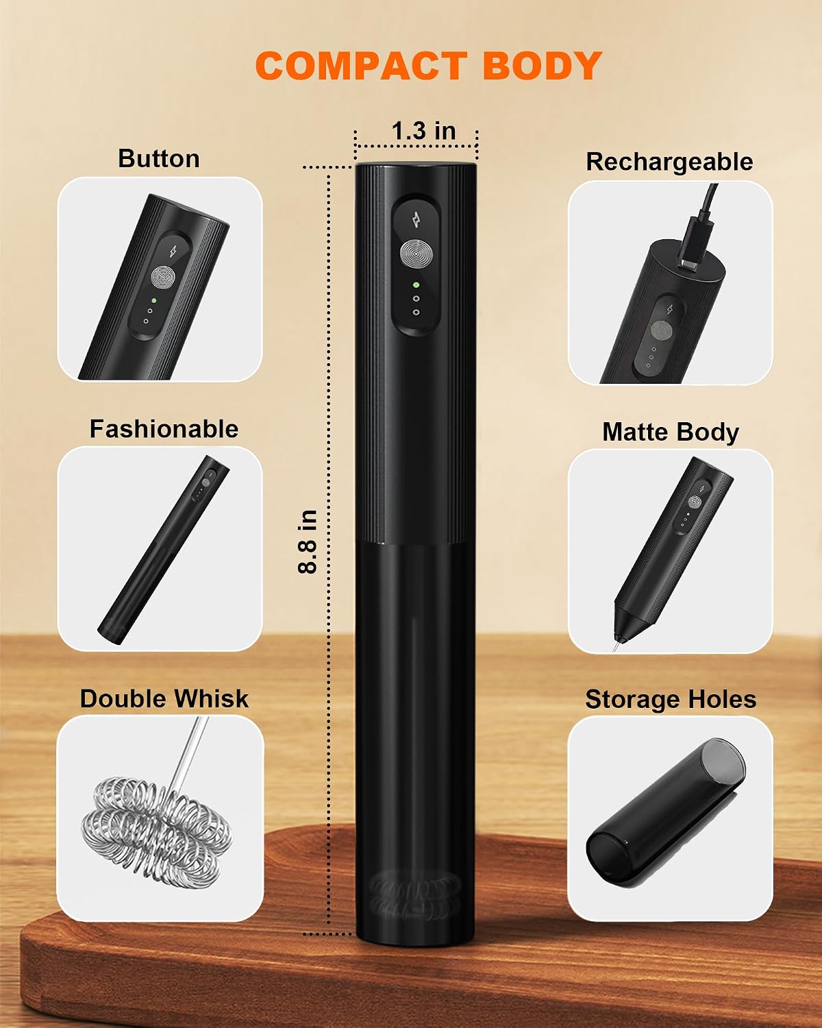 3-Speed Rechargeable Milk Frother Handheld, Dual Coil Whisk Coffee Frother Handheld - Portable Hand Frother Wand for Coffee Matcha Cappuccino & Hot Chocolate, Kitchen Gift, Black - Image 2
