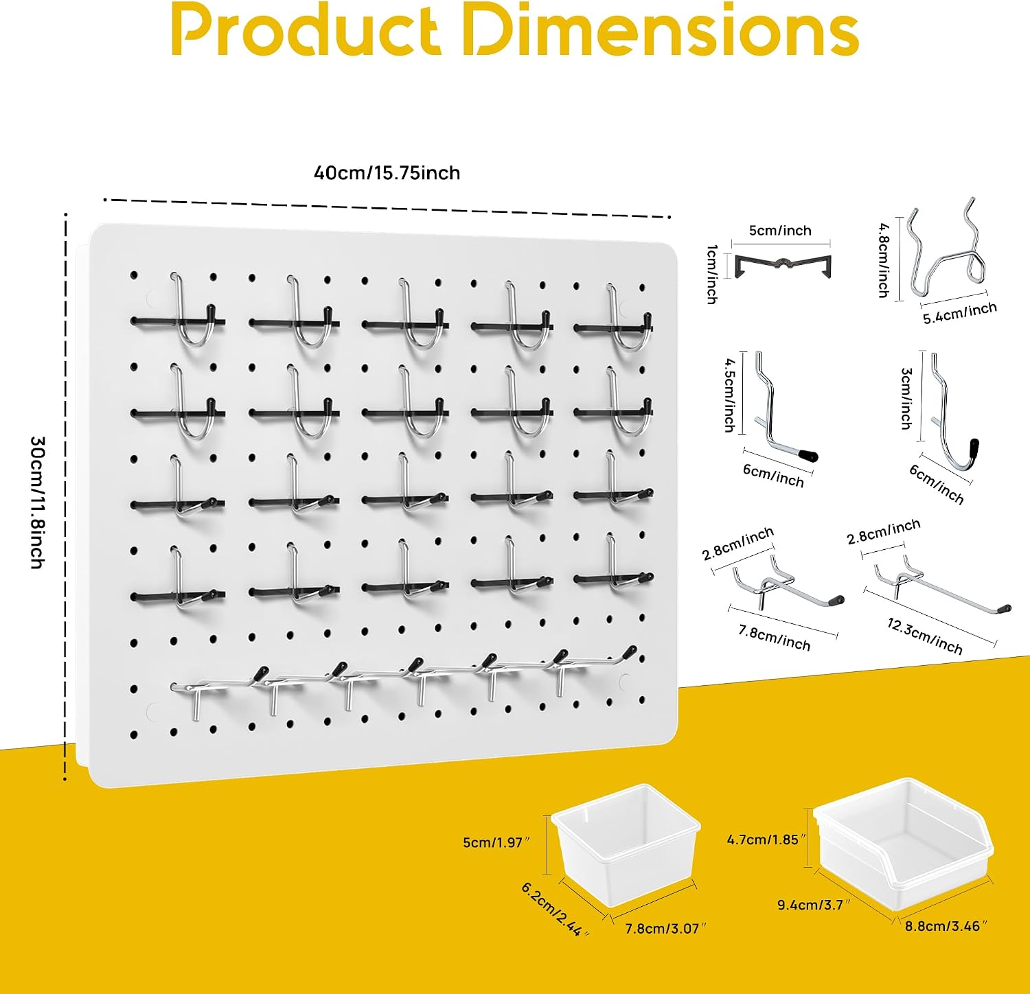 Metal Pegboard for Tools, 6 Pack White Wall Organizer with Hooks | 12"x16" steel panels with 36 hooks, 6 bins and peg locks for garage tools, kitchen, office and craft storage - Image 3