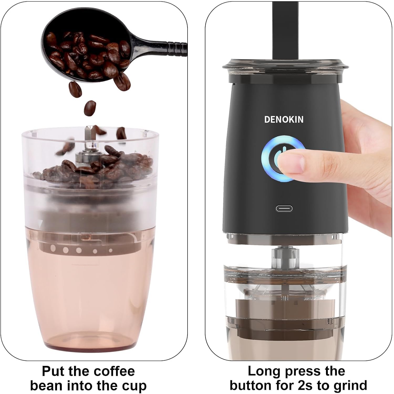 Portable Burr Coffee Grinder, Electric/Manual 2-in-1 Cafe Bean Grind Mill, USB Rechargable Mini Electric Coffee Grinder with 5 Grind Settings - Image 3