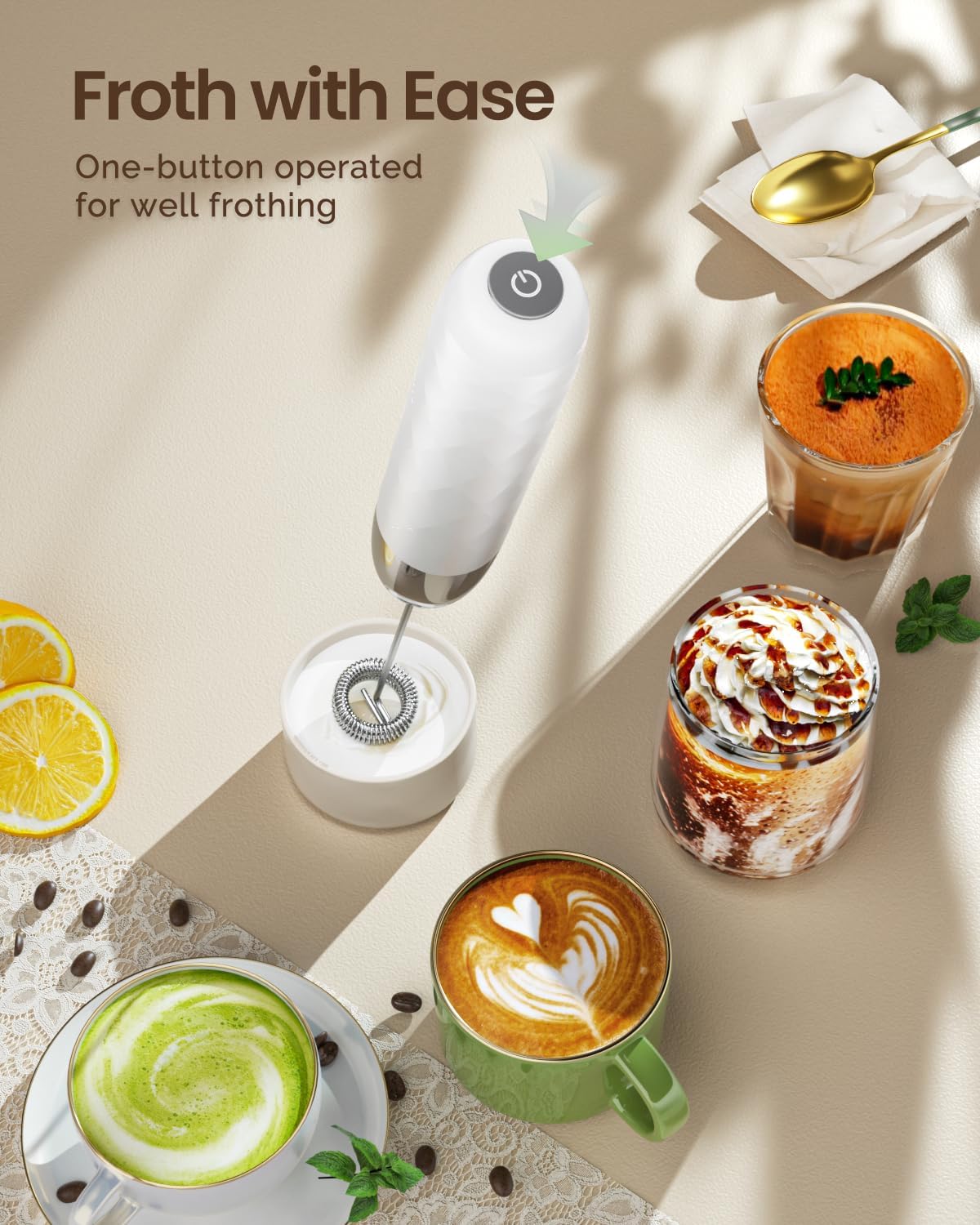 Maestri House Rechargeable Milk Frother, LunaFro Mini Handheld Electric Foam Maker Detachable Stainless Steel Whisk Drink Mixer Foamer Mini Blender for Matcha, Lattes, Cappuccino, No Stand - Image 6