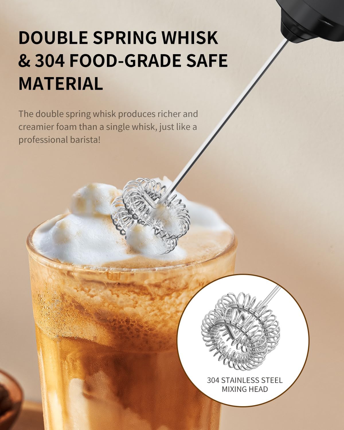 CIRCLE JOY Rechargeable Milk Frother Hanheld, Dual Coil Whisk Head Electric Coffee Frother, Portable Hand Frother Wand Drink Mixer for Matcha Lattes Cappuccino, Kitchen Gifts, Black - Image 4