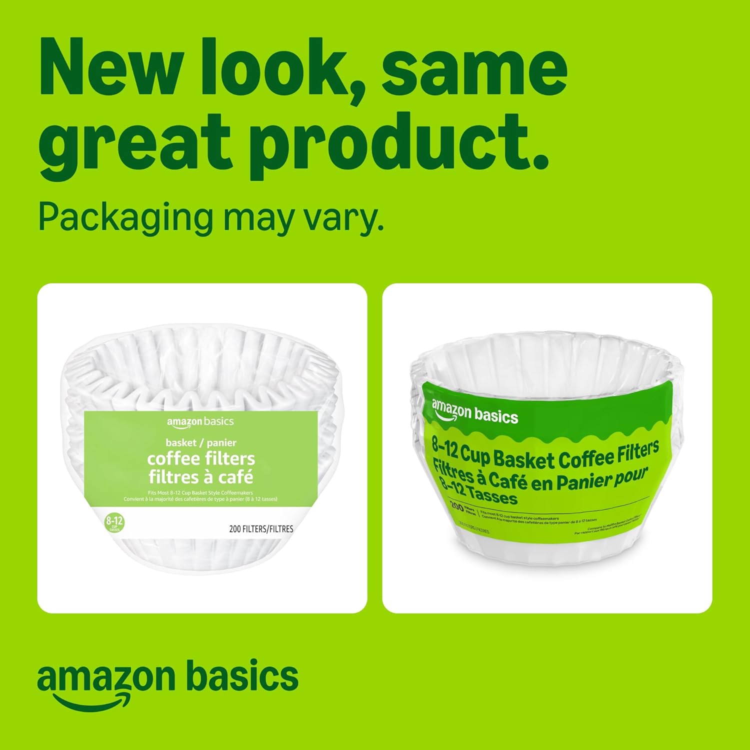 Amazon Basics Basket Coffee Filters for 8-12 Cup Coffee Makers, White, 200 Count, Packaging May Vary - Image 2