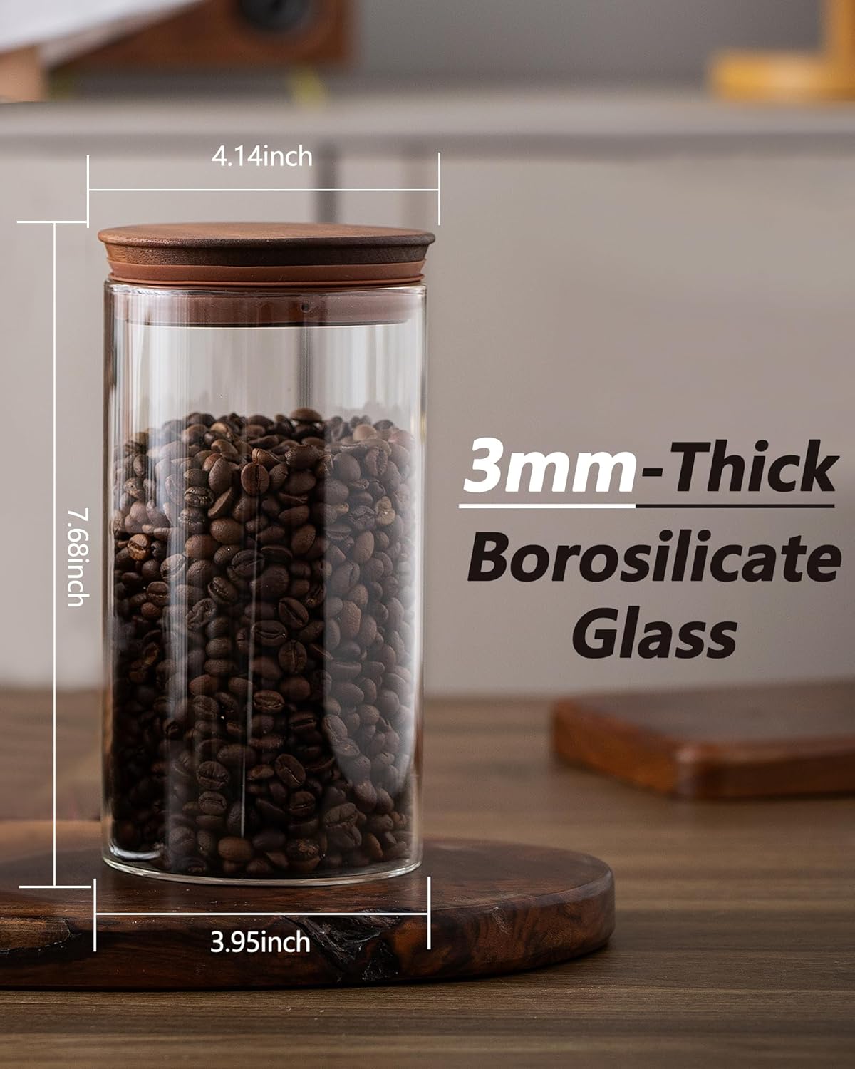 37 oz Coffee Canister with Scoop and Wooden Lids, Airtight Storage Container Sets of 2 for Ground Coffee & Beans, Glass Jars for Coffee Bar Organizer, Kitchen Countertop - Image 6