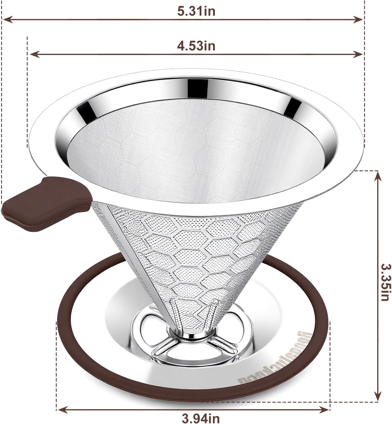 Pour over Coffee Dripper, Stainless Steel Paperless Reusable Coffee Filter, Metal 600 Mesh Strainer Coffee Maker (1-2 Cups) - Image 3