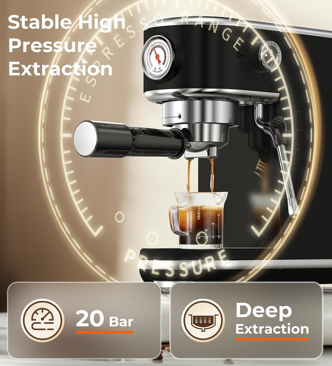 Atatix 20 Bar Espresso Machine with Milk Frother, Professional Compact Espresso Maker, Stainless Steel Coffee Machine with Precise Temp Control & 44oz Removable Water Tank for Latte, Cappuccino, Black - Image 4