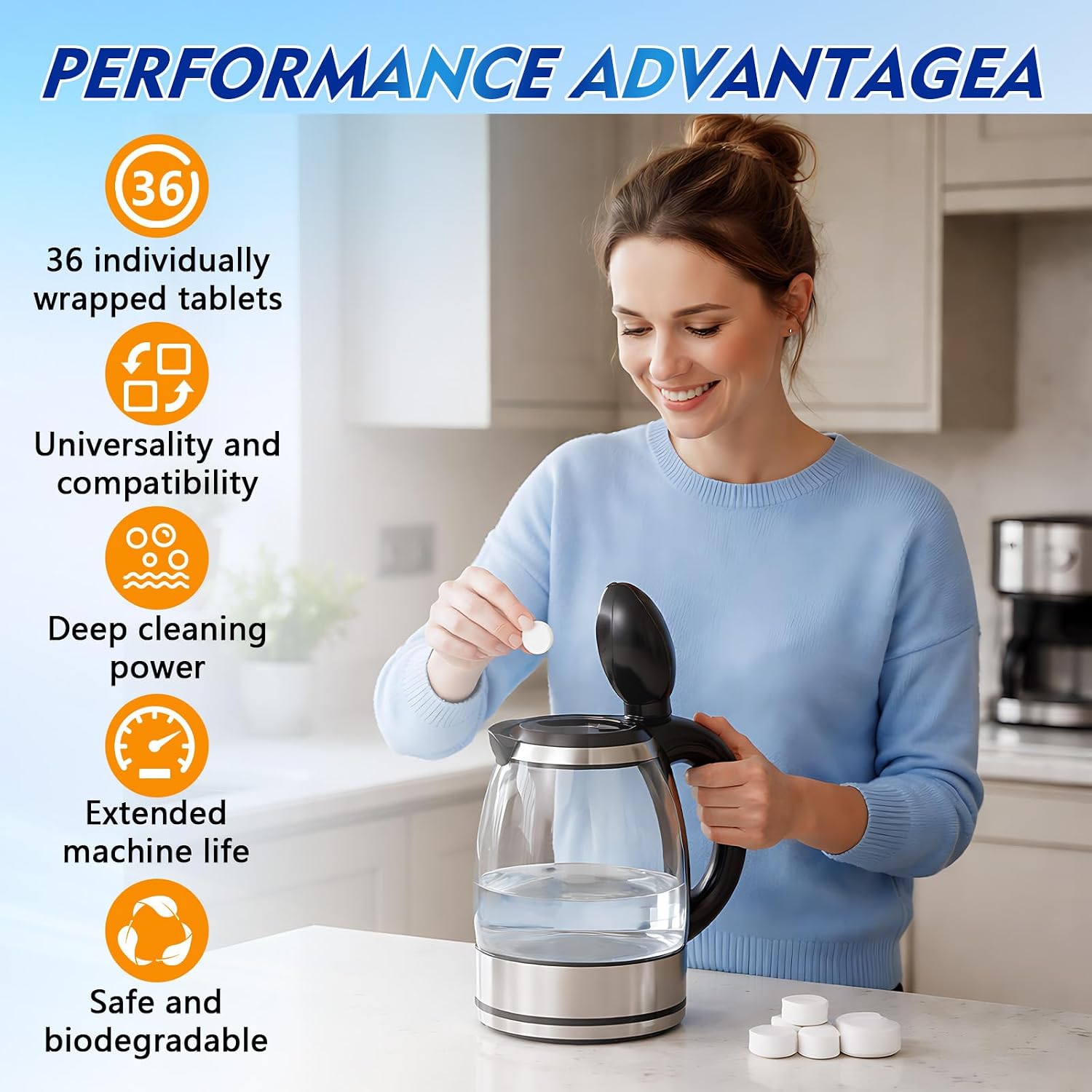 Kettle Descaler Tablet 36 Pcs, Citric Acid Limescale Remover for Kettles, Coffee Makers, Irons and Shower Heads, Powerful Descaling Tablets for Home Appliances - Image 7