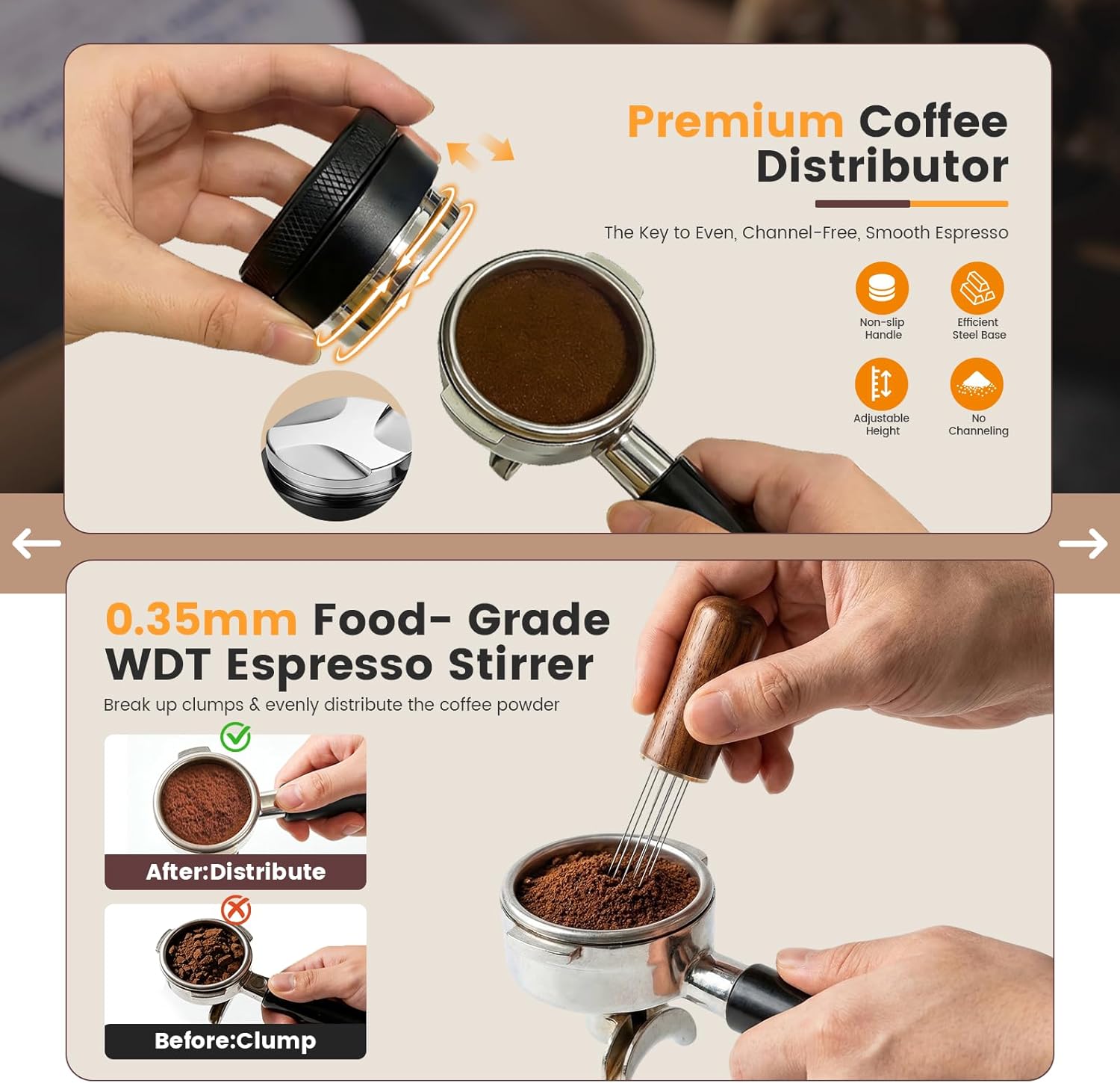 28-Piece 51mm Espresso Accessories Kit with Wood Tamping Station | Wood tamping station with tamper, distributor, WDT tool, dosing funnel, milk pitcher, puck screen and latte art accessories - Image 2