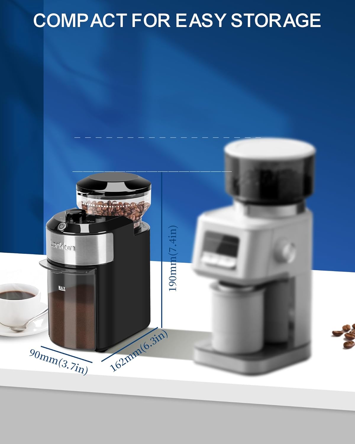 Lonkion Burr Coffee Grinder Electric - Adjustable Burr Grinder with 28 Precise Grind Settings for 12 Cups - Coffee Grinders for Home Use - Professional Coffee Bean Grinder - Stainless Steel - Image 6