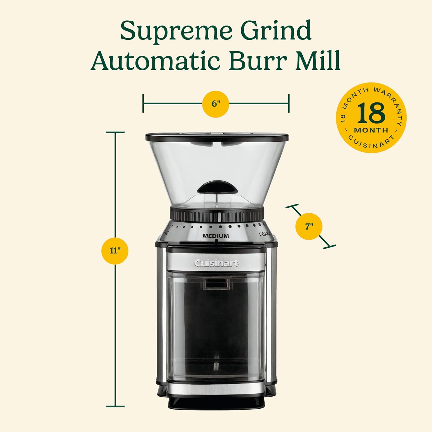 Cuisinart Coffee Grinder, Electric One-Touch Automatic Burr Coffee Grinder with 18-Position Grind Selector, Cup Size Selector for 4 – 18 Cups, DBM-8P1, Black Stainless - Image 8