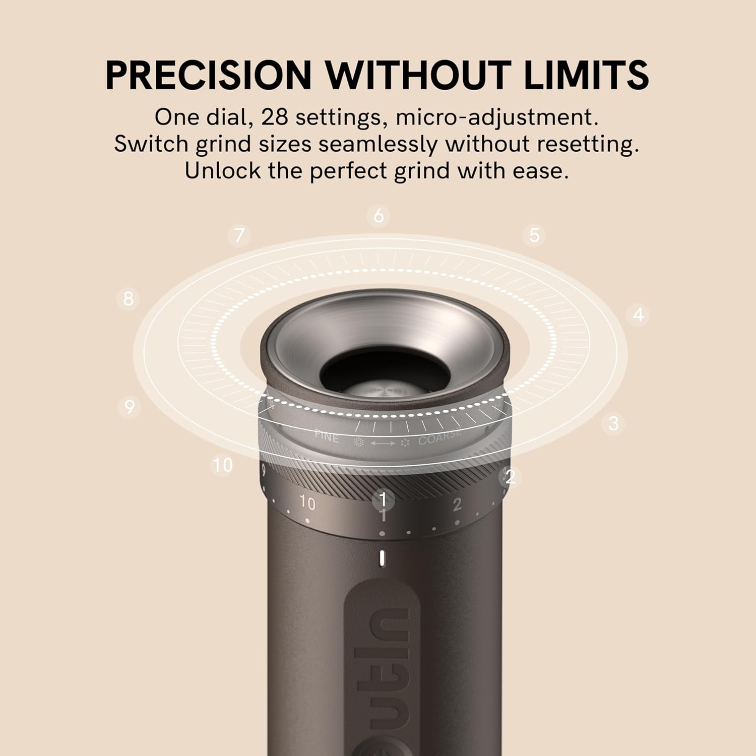 OutIn Fino Portable Electric Coffee Grinder,Adjustable Coffee Bean Grinder with 28 Precise Grind Setting,One-Button Burr Coffee Grinder with Fast‑Charge Battery, Auto‑Stop & Clog‑Protection - Image 3
